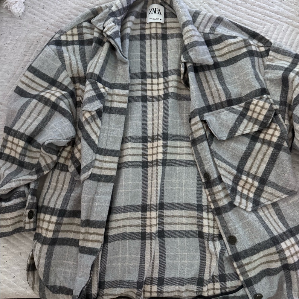 Zara Gray and Black Plaid Shirt Jacket